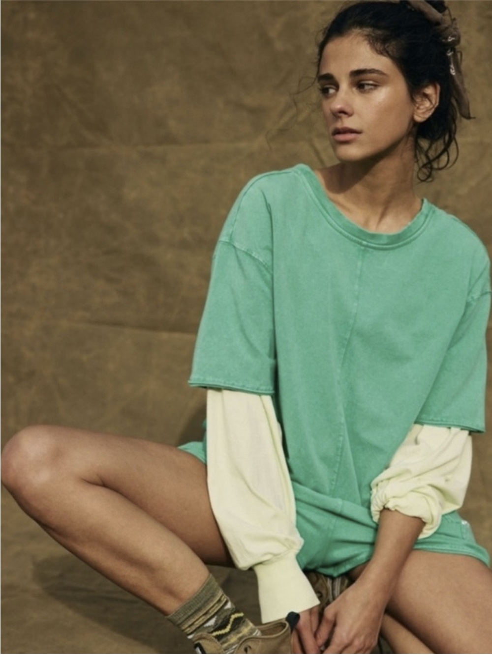 NEW Free People x FP Movement Hot Shot Tee Romper in Green Sheen